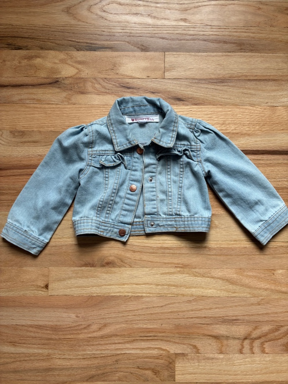 Nannette Light Blue Denim Jacket with Ruffle Yoke